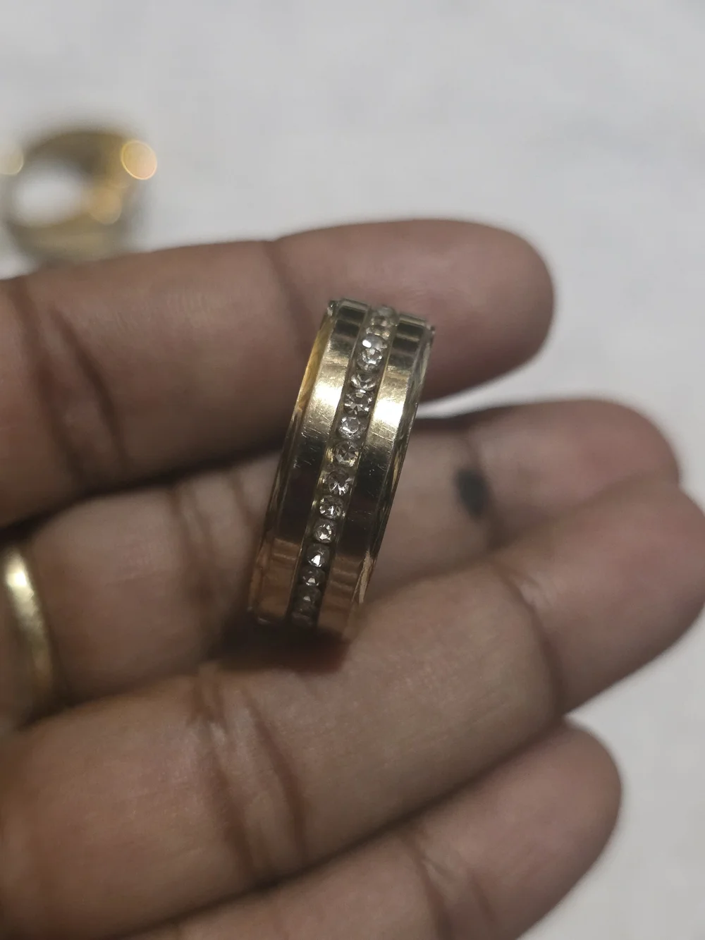 Gold Tone Stainless Steel  men's CZ Band Ring - Gold